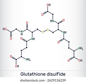 Glutathione disulfide, GSSG molecule. Oxidized form of glutathione antioxidant. Skeletal chemical formula. Vector illustration