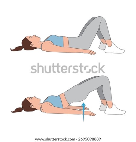 Glute Bridge Exercise Illustration: Two-Step Full Body Vector Diagram - Core and Glutes Training