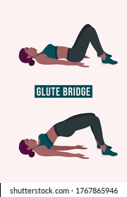 GLUTE BRIDGE exercise, Woman workout fitness, aerobic and exercises. Vector Illustration.