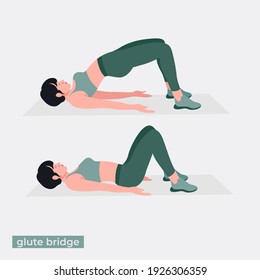 glute bridge exercise, Women workout fitness, aerobic and exercises. Vector Illustration.