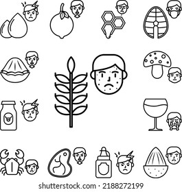 Gluten, allergic face icon in a collection with other items