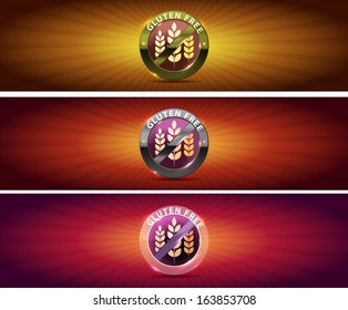 Gluten free banners. Three color designs. Harmonic color combinations.