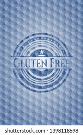 Gluten Free blue emblem or badge with abstract geometric pattern background. Vector Illustration. Detailed.