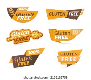 Iconos de alimentos de cereales libres de gluten, cables y pancartas, símbolo vectorial de grano de trigo o sello. Pan libre de gluten, productos de nutrición alérgica pegatina o signo de menú para garantía 100% sin gluten