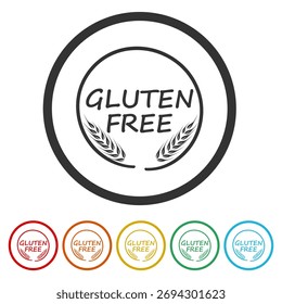 Logotipo do círculo sem glúten. Definir ícones nos botões de círculo de cores