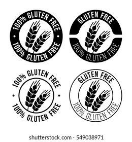 Emblema libre de gluten. Signo con ilustración vectorial de trigo