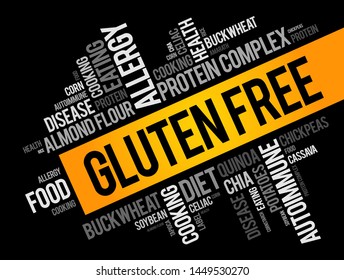 Gluten Free - excludes any foods that contain gluten, word cloud concept background