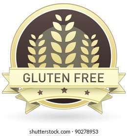 Gluten Free Food Label, Badge Or Seal With Brown And Tan Color And Wheat Or Grain Emblem In Vector Style