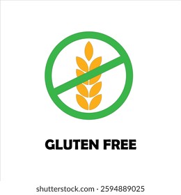 Gluten free food. Wheat icon. Grain logo. Stamp for product. Green label isolated on white background. Vector.