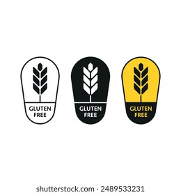 Sin gluten en forma geométrica. pegatina sin gluten sobre fondo blanco. conjunto sin gluten