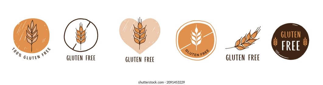 Gluten free, hand drawn icons, stickers, illustrations