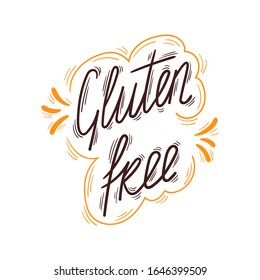 Gluten free - Hand drawn inscription - Badge, icon for healthy production - Vector illustration - Food intolerance label, sticker