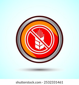 Gluten Free Icon Design Illustration, Non Gluten Food Sign For Apps And Websites, Orange Shadow Button Design