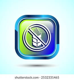 Gluten Free Icon Design Illustration, Non Gluten Food Sign For Apps And Websites, Glossy Square Button Design