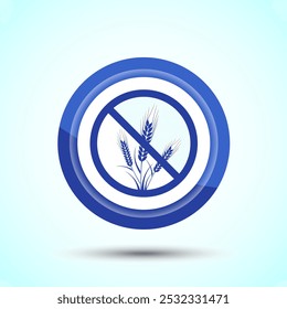 Gluten Free Icon Design Illustration, Non Gluten Food Sign For Apps And Websites, Blue Color Button Design