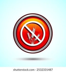 Gluten Free Icon Design Illustration, Non Gluten Food Sign For Apps And Websites, Orange Color Round Button Design