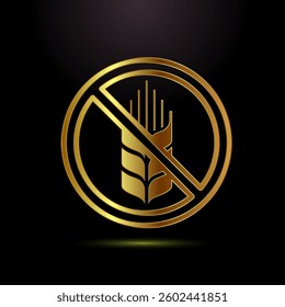 Gluten free icon design illustration, Non gluten food sign symbol in gold color style