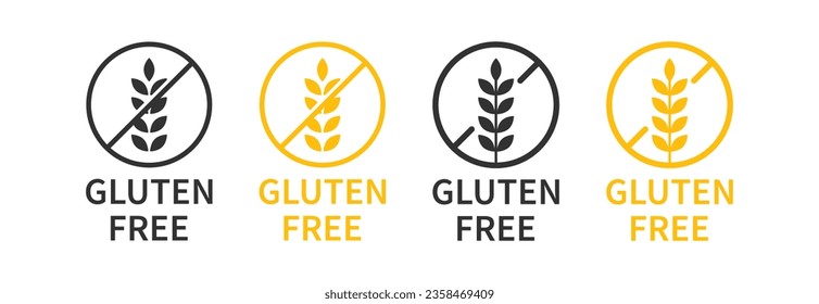 Gluten free icon. Grain signs. Wheat food symbol. Bread symbols. Anti allergy product icons. Black, yellow color. Vector isolated sign.