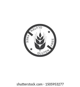 gluten free icon, gray color, round, wheat illustration and text, vector