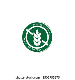 gluten free icon, green color, round, wheat illustration and text, vector