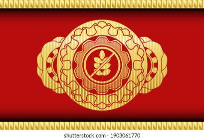 gluten free icon inside Red color and Gold badge. Traditional chic background. Artistic illustration. 
