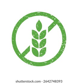 Gluten free icon. Logo symbol gluten free bread. Grain wheat. Oat fiber food against celiac disease. Green round label isolated on white background. Badge design cereal. Sticker. Vector illustration