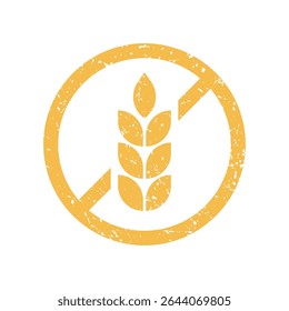 Gluten free icon. Logo symbol gluten free bread. Grain wheat. Oat fiber food against celiac disease. Orange round label isolated on white background. Badge design cereal. Sticker. Vector illustration