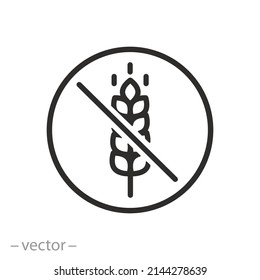 gluten free icon, no grain wheat, prohibited usage, thin line symbol on white background - editable stroke vector illustration