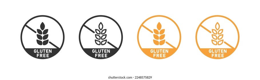 Icono libre gluten sobre fondo blanco. Símbolo en forma de contorno, plano y de color. Alimentos libres de alergia. Estilo de vida vegetariano y saludable. Diseño plano. Ilustración vectorial. 