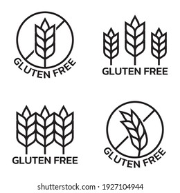 Gluten free icon set with grain or wheat symbol. Food allergy label or logo collection. Vector illustration.