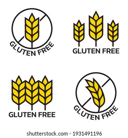 Gluten Free Icon Set With Grain Or Wheat Symbol. Food Allergy Label Or Logo Collection. Vector Illustration.