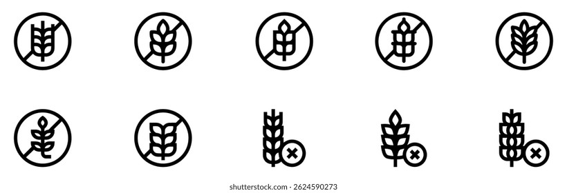 Gluten free icon set. Gluten free sign. No wheat symbols templates design for gluten free food package or dietetic product nutrition sign. Vector Illustration. Vector Graphic. EPS 10