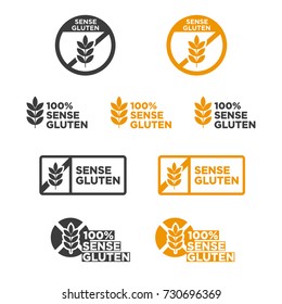 Gluten free icon set. Written in Catalan. Vector illustration.