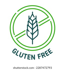 Gluten free icon, sign of grain wheat for food stamp, vector symbol. Cereal gluten product allergy and intolerance label for healthy gluten free bread and sensitive food diet, green line icon