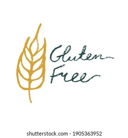 Gluten free icon vector. Handwritten badge gluten-free 100% guarantee. Healthy eating symbol with crayon texture effect. Allergen free sign. Emblem for green products label. Bread package design.