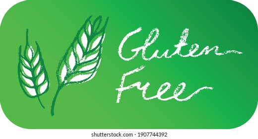 Gluten free icon vector. Handwritten stamp gluten-free 100% guarantee. Banner healthy eating symbol with crayon texture effect. Allergen free sign. Green products label. Bread package design