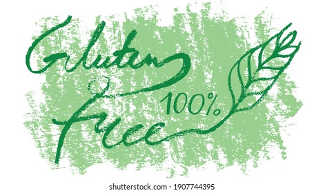 Gluten free icon vector. Handwritten stamp gluten-free 100% guarantee. Banner healthy eating symbol with crayon texture effect. Allergen free sign. Green products label. Bread package design