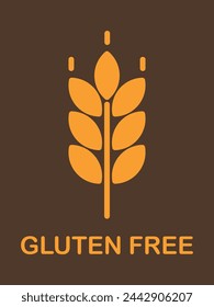 Gluten free icon vector isolated on brown background. Stalk of grain, Wheat gluten free grain vector icon label badge logo.