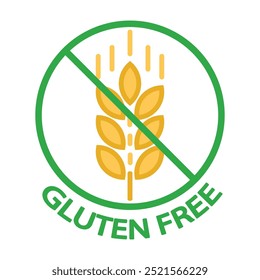 Gluten free icon vector isolated on white background. Stalk of grain, Wheat gluten free grain vector icon label round badge logo.