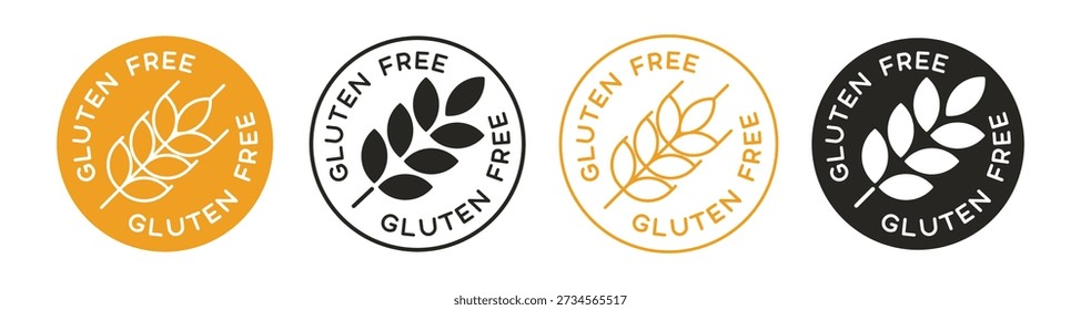 Gluten Free Icon Vector Stickers Set. Celiac Diet Signs Collection.