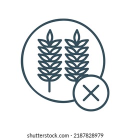 Gluten free icon with wheat stalks and cross in grey outline style