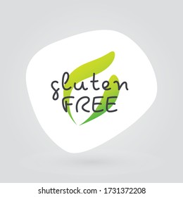 Gluten Free Icon. White, Green Gradient Vector Sign. Illustration Symbol With Leaf For Food, Product Sticker, Logo, Package, Label, Special Diet, Design Element