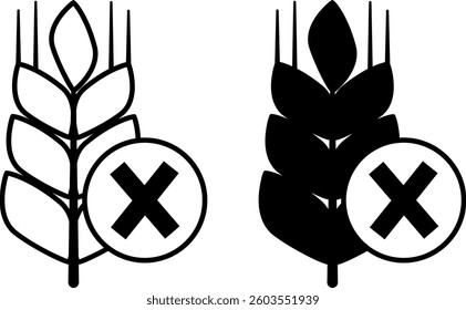 Gluten Free Icons. Black and White Vector Illustration. Gluten Free Product. Label for Packaging. Nutrition Concept