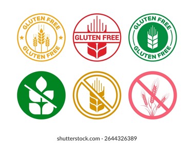 Gluten free icons set design, Non gluten food sign for apps and websites