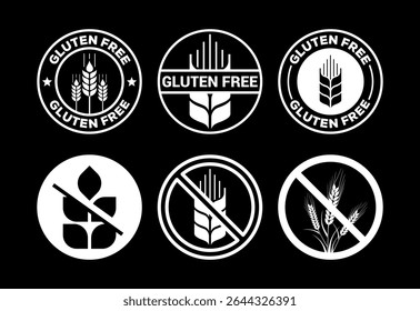 Gluten free icons set design, Non gluten food sign for apps and websites white on black background