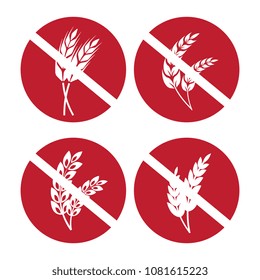 Gluten free icons set with wheat and rye ears. Vector illustration