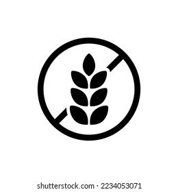 Icono de etiqueta aislada libre gluten. No hay símbolo vector de trigo para el paquete de alimentos dietéticos. Plantilla en blanco y negro para el diseño de intolerancia alimentaria. Ilustración del elemento de ingrediente y del sello del emblema