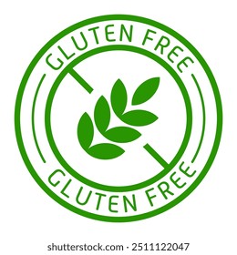 Gluten free label. Diet, label, tag, intolerance, healthy products, lifestyle, health care, disorder, indigestion, digestive system problems, disease, ear of wheat, alternative, substitute. Vector