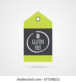 Gluten free label. Food icon. Vector green gray and white shopping tag sign isolated. Illustration symbol for product, packaging, healthy eating, celiac disease, advertisement, shop, menu, logo