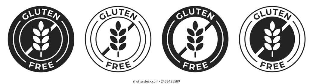 Glutenfreies Etikett. Glutenfreie Ikone Vektor-Illustration, Logo, Zeichen, Symbol oder Emblem für Produktverpackung isoliert. Kein Getreide- oder Weizen-zertifiziertes Lebensmittelabzeichen.